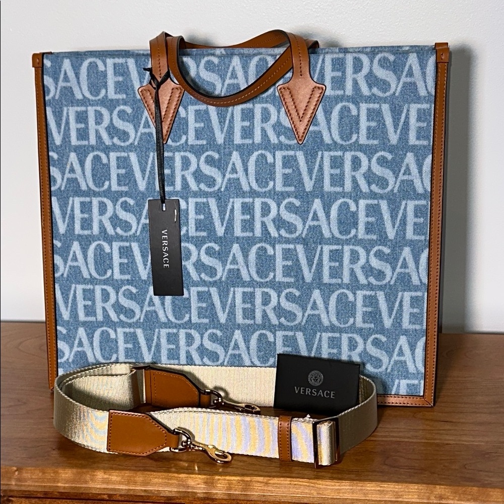 Versace Blue and Brown Tote Bag
